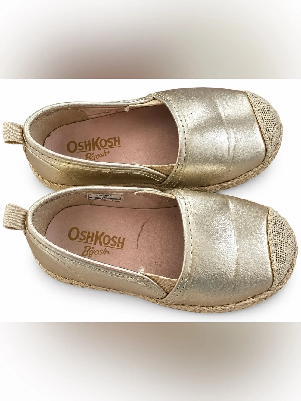 OshKosh B’gosh Toddler Girls Gold Metallic Espadrille Shoes Size 6